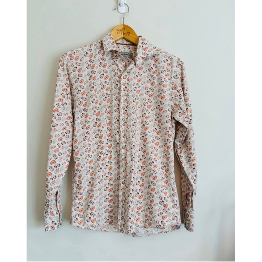Scott James Men's Floral Shirt White Orange Small